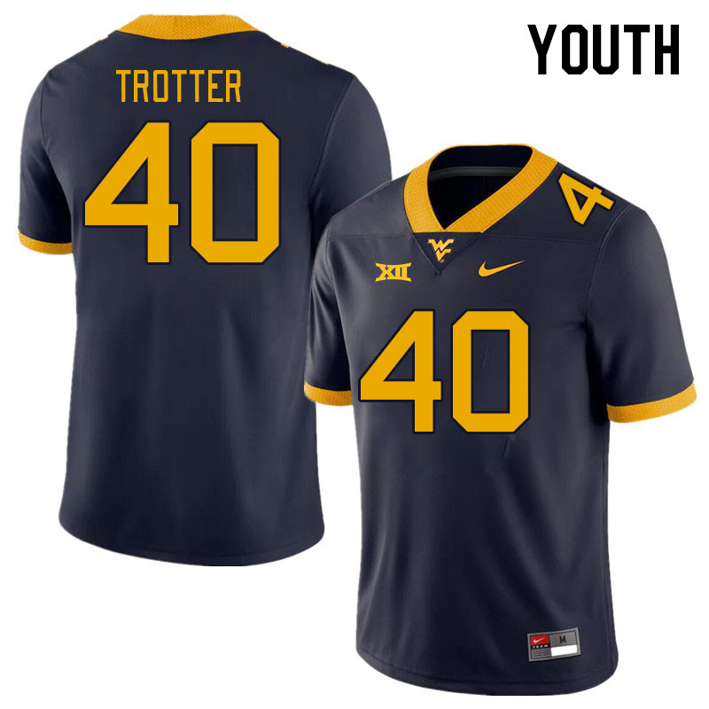 Youth #40 Josiah Trotter West Virginia Mountaineers College Football Jerseys Stitched Sale-Navy - Click Image to Close